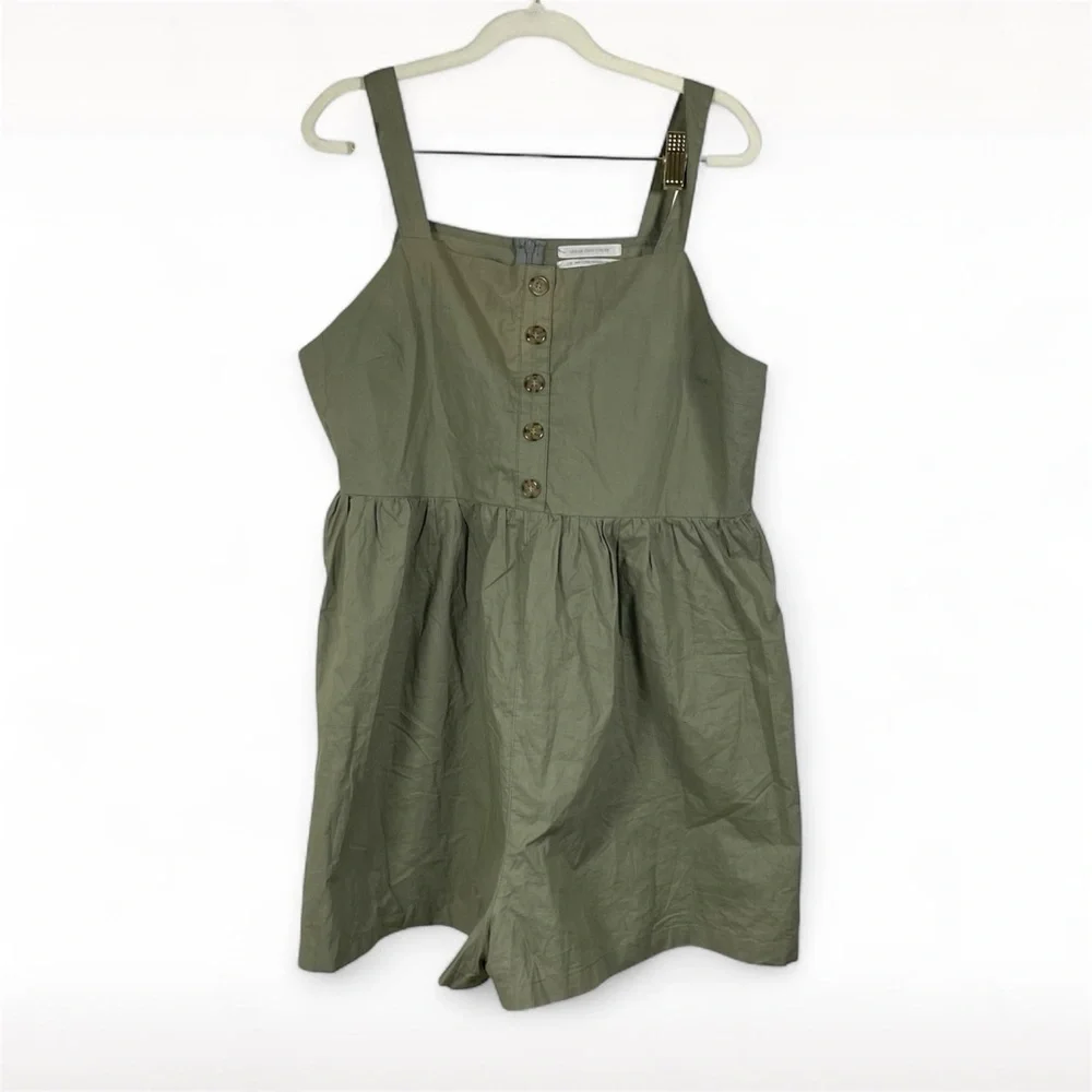 Urban Outfitters Olive Button-Front Cotton Romper - Picture 1 of 15